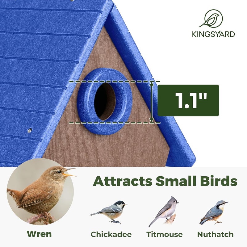 Kingsyard Recycled Plastic Bird House for Outdoors - Hanging Nesting Box with Predator Guard & Air Vents for Wren Finch Chickadee, Blue - Image 2